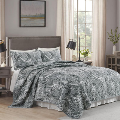 3 Pieces Paisley Quilt Set Boho Bedspread Coverlet Set Soft Lightweight Paisley Floral Pattern Bedding for All Season