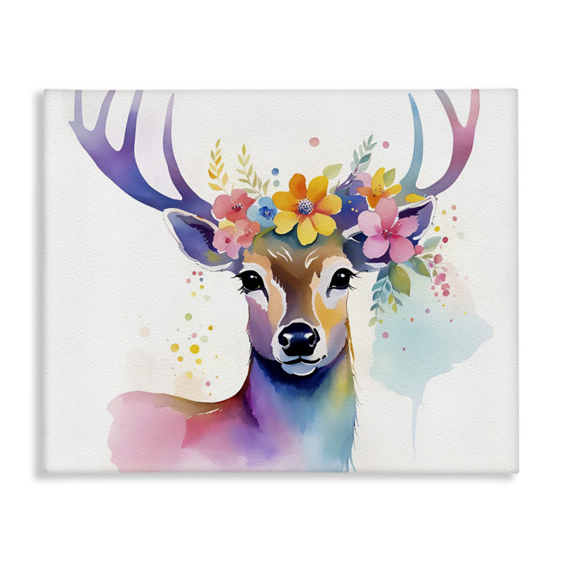 Art floral sur toile, "Floral Garland Deer" par Amber Clarkson, H 16 po x l 20 po