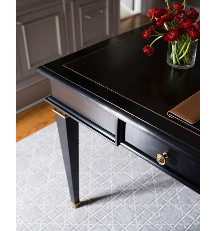 Black Writing Desk with Leather Inset and Brass Details