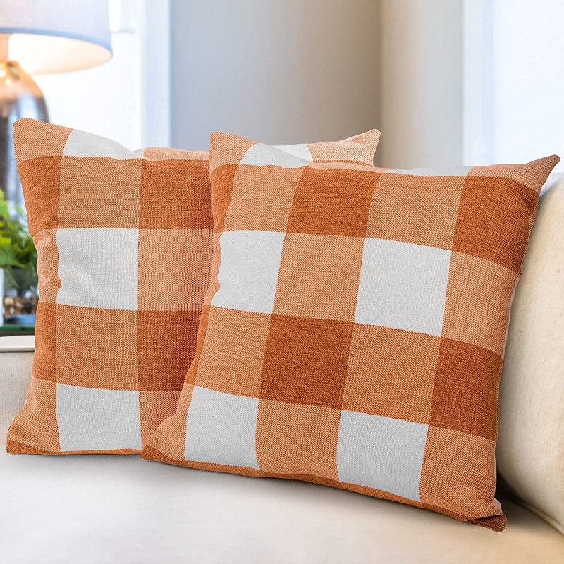 2 Pack Buffalo Plaid Throw Pillow Outdoor & Indoor Covers 20x20 Inches, Orange