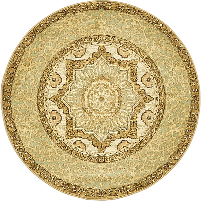 Tapis oriental crème / vert Ophelia, Rond 3 pi 3 po