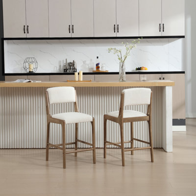 Modern Upholstered Counter Stool With Backrest And Footrest, Seat Height 26