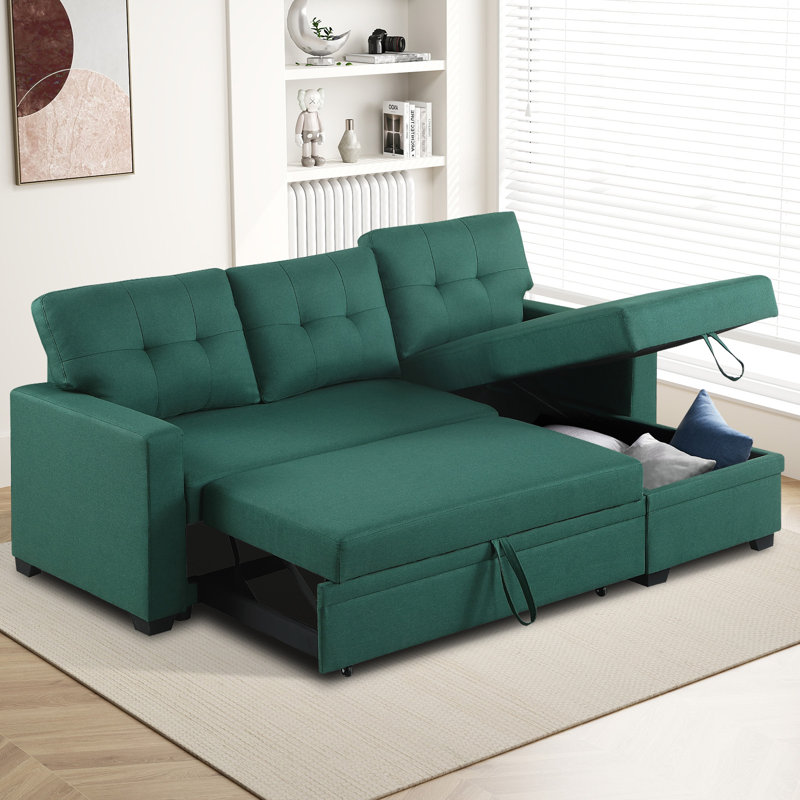 82-inch Sleeper Sofa, Upholstered Pull Out Sectional Sofa with Storage Chaise, L-Shaped Corner Reversible Sleeper Sectional Sofa