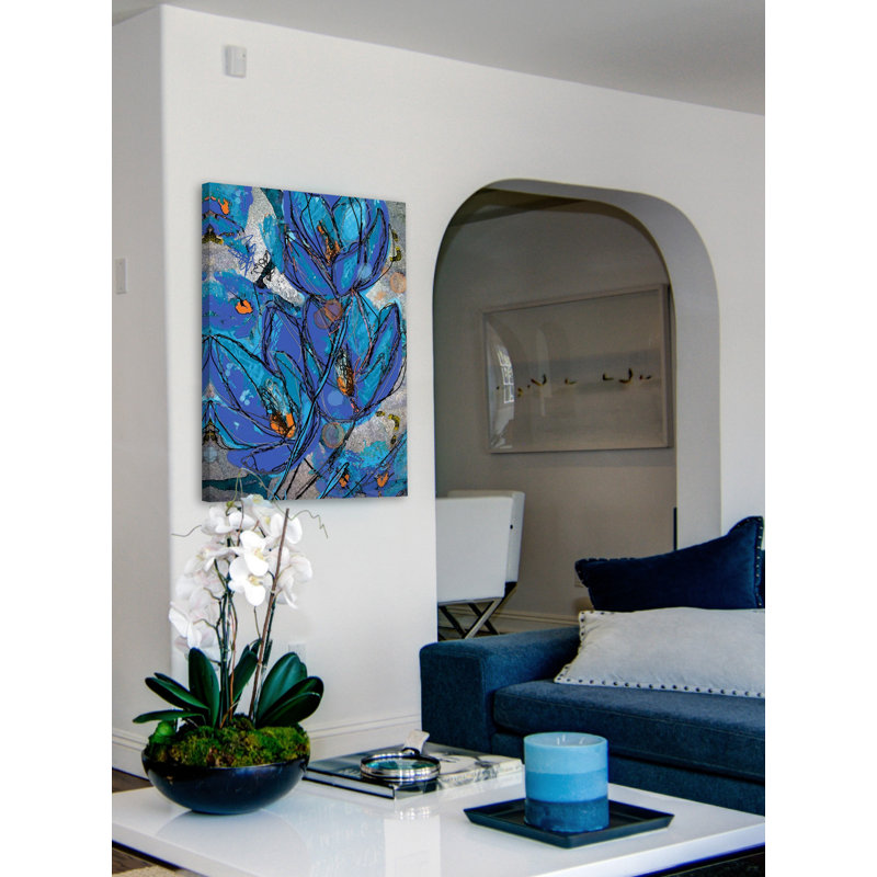 "Croquis bleu cyanine", reproduction sur toile tendue, H 24 po x l 16 po x P 1,5 po