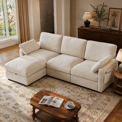 Canapé modulaire rembourré en tissu de chenille de 94 po avec poches latérales sans outil Assemblage en nuage et canapé-lit de 94 po