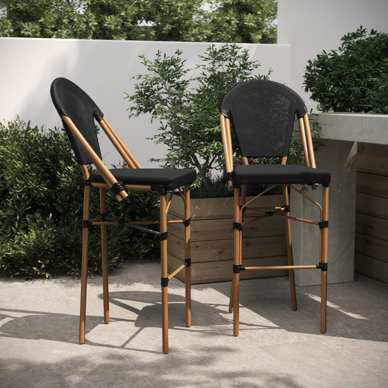 Lavigne Stacking French Style Chair with PVC-Coated Polyester Seat and Metal Frame for Indoor/Outdoor Use, Black, Natural