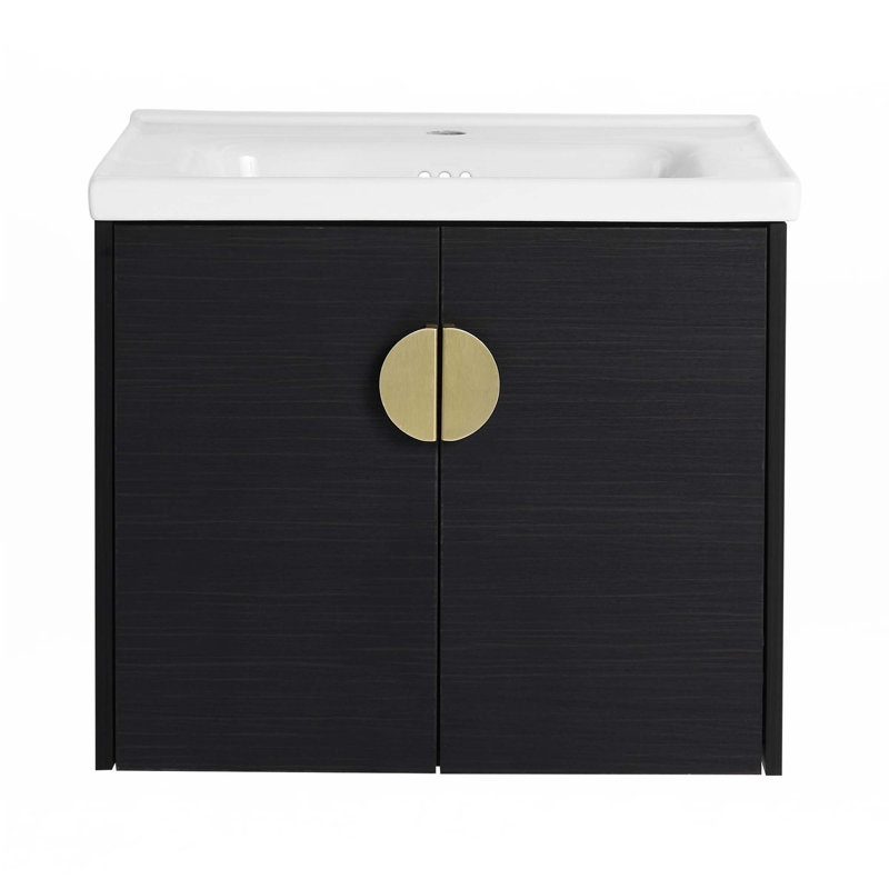 Meuble-lavabo à fermeture en douceur avec lavabo, Noir, noir, noir, noir, Doré