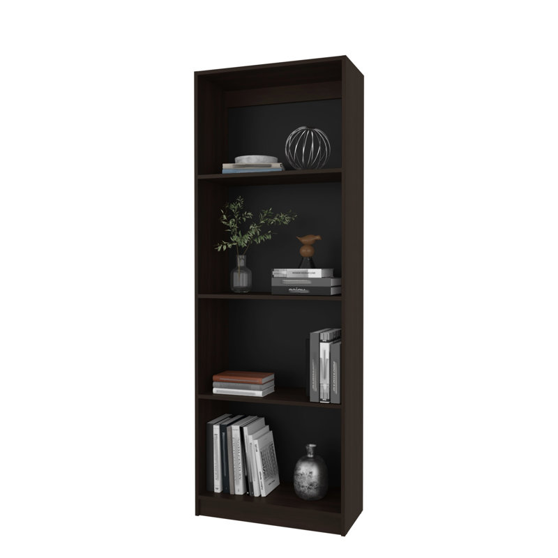 Bibliothèque à 4 tablettes en noyer teinté avec structure en bois
