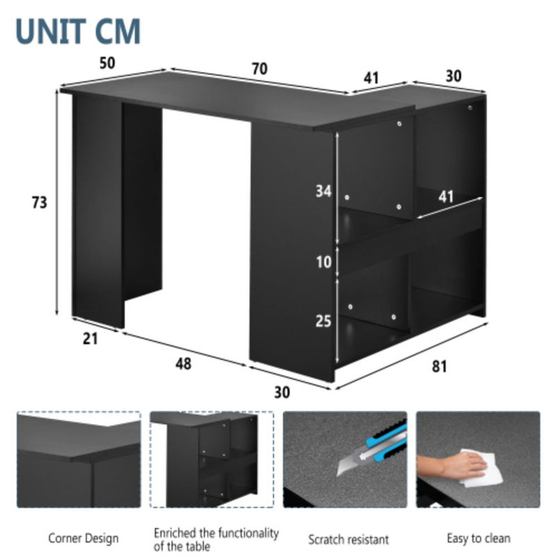 Tarleton L-Shaped Computer Desk, Black