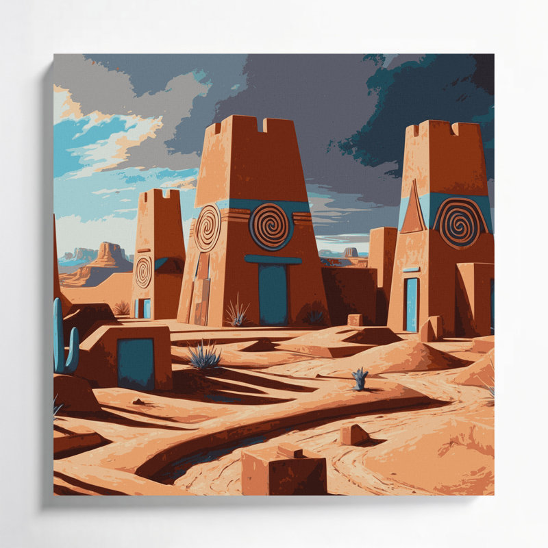 Art mural sur toile de style sud-ouest inspiré de Pueblo 126, 8" H x 8" W
