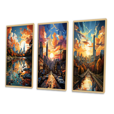 «City Austin Popart», 3 pièces sur toile