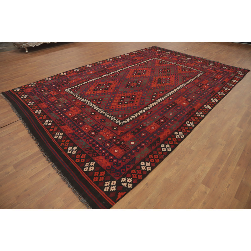Geometric Wool Kilim Vegetable Dye Area Rug 9x13