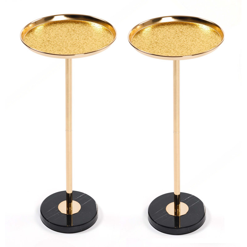 2P, table d'appoint réglable, petite table à thé Martini, table de bout décorative en marbre naturel et doré pour présentation et rangement