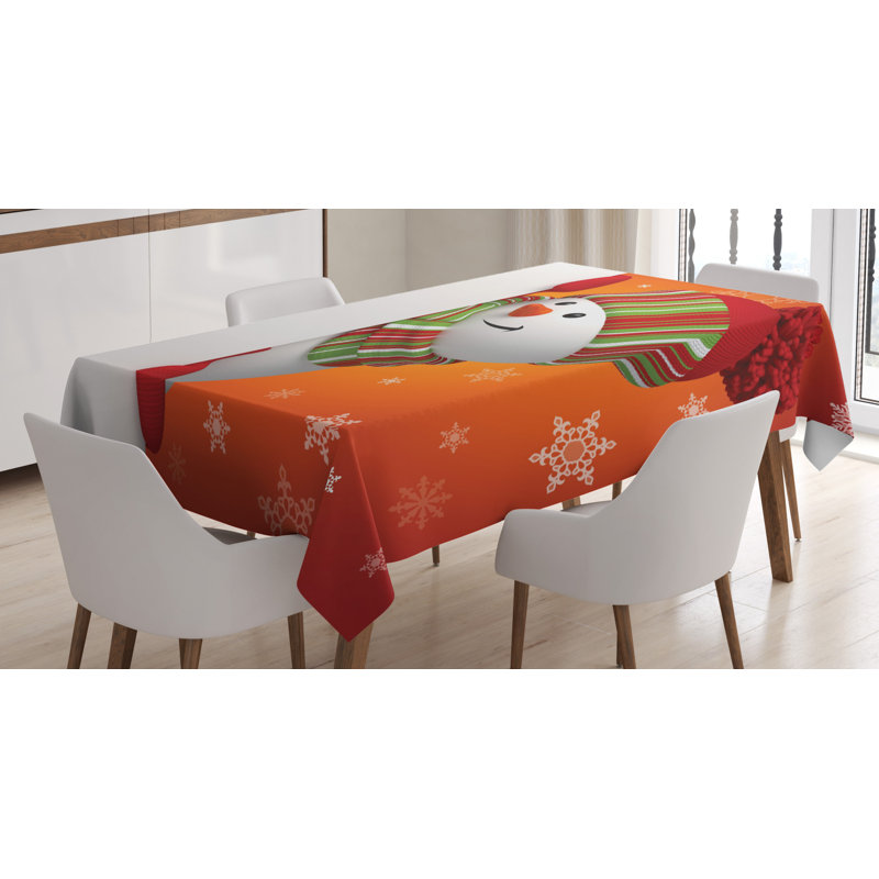 Snowman with Mittens and Hat and Scarf New Year Celebration Design Tablecloth, 90" x 60"