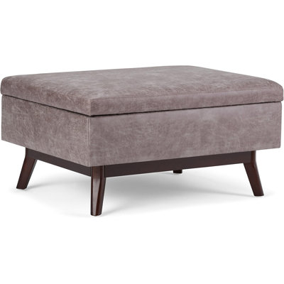 Century Modern Rectangle Coffee Table Storage Ottoman Vegan Faux Leather, Assembled, For The Living Room, Entryway And Family Room