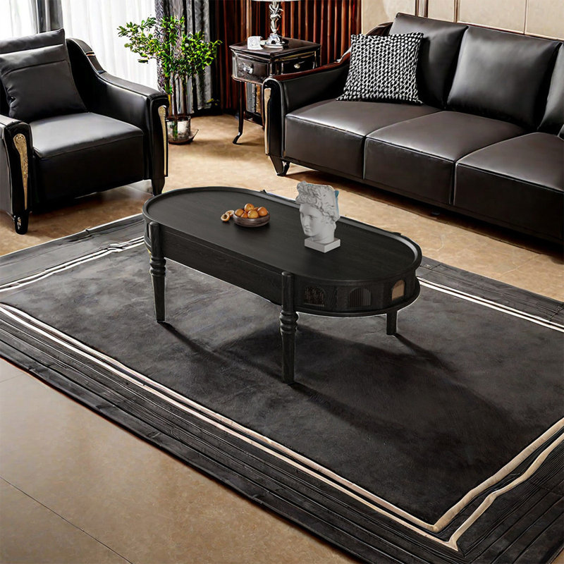 European Style Simple Casual Coffee Table Solid Wood Coffee Table, Black