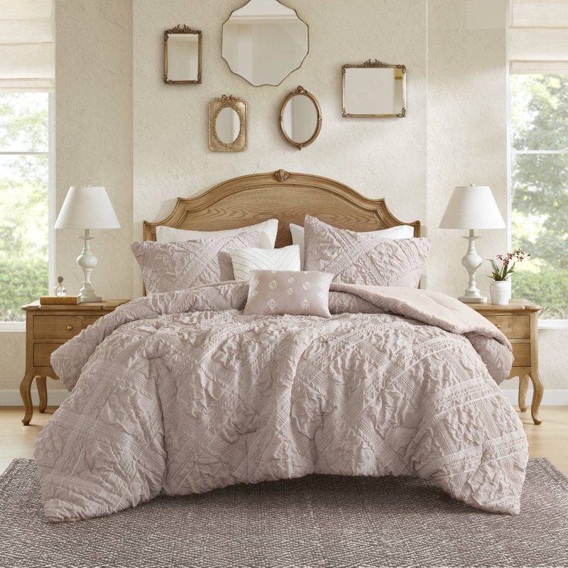 Jacquard sculpté Mona, 5 pièces Ensemble d'édredon, Édredon très grand lit et 4 pièces incluses