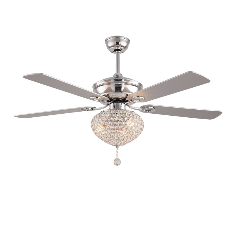 Damasio 52Inch 5 Wood Blades Luxurious Crystal Ceiling Fan Light With Remote Control