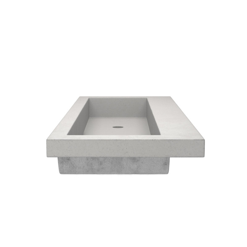 Trough Concrete Handmade Rectangular Drop-in Bathroom Sink, Ocean, No Faucet Hole