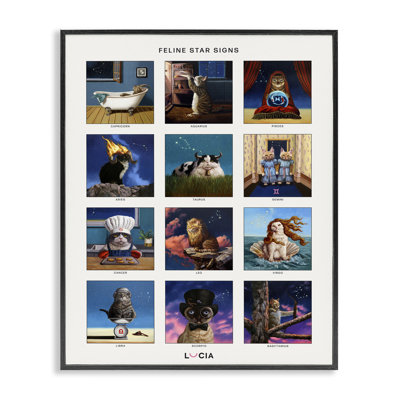 Horoscope astrologique félin, giclée encadrée, design par Lucia Heffernan
