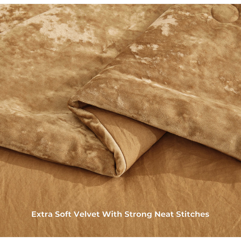 Queen Caramel Gold Velvet Reversible Comforter Set