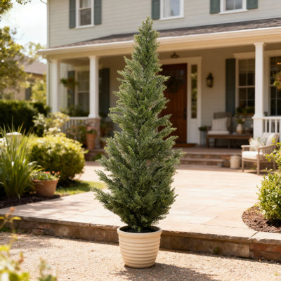 Cyprès artificiel, plante topiaire artificielle réaliste résistante aux rayons UV pour une utilisation intérieure / extérieure, décoration de jardin / entrée, 1pc / ensemble
