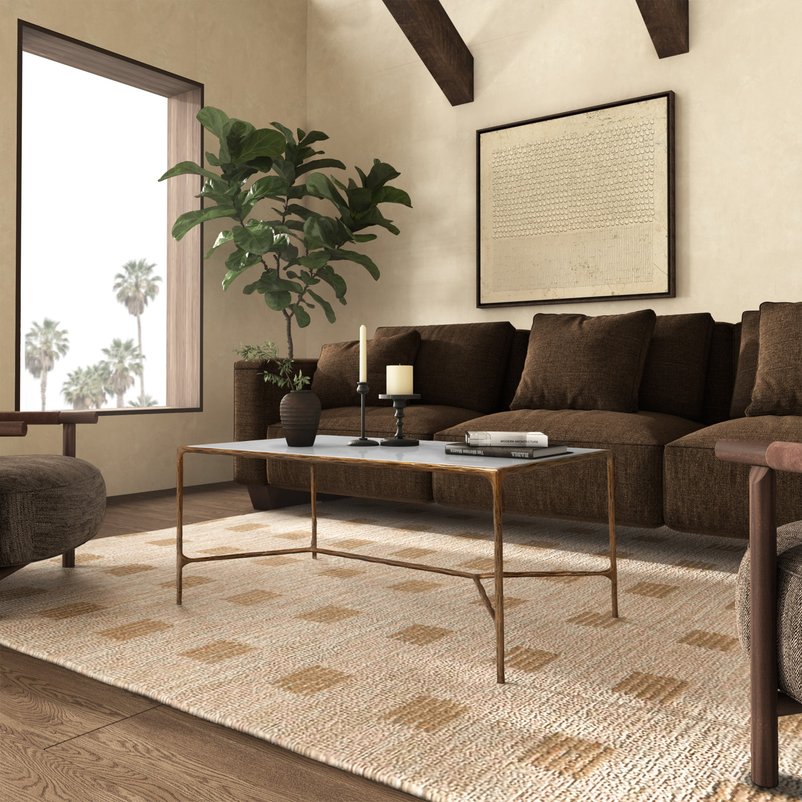 Evelynn 4 Legs Coffee Table, Brass, White Marble