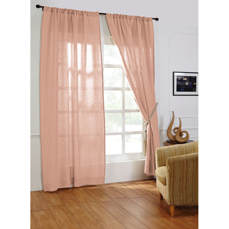 Rideau simple semi-transparent en lin Damron, Rose
