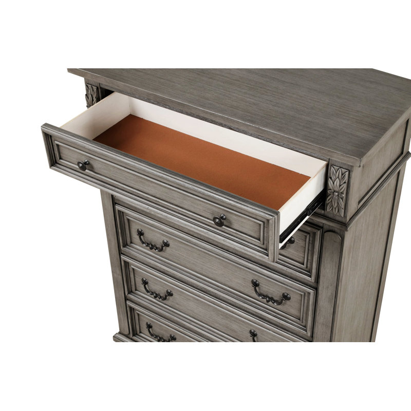 Traditional Style 5-Drawer Chest With Drop-Down Pulls