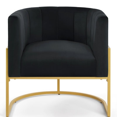 Chaise rembourrée en velours moderne avec structure en métal doré - pour le salon, la chambre à coucher et le salon en construction noire
