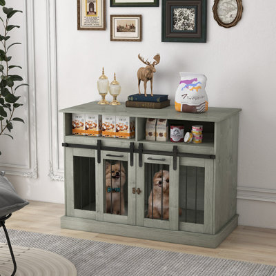 Large & Small Dog Kennel Furnishings, Gray With Sliding Doors, Removable Divider And Handy Storage Areas Furniture Entryways, Versatile Shelves For Do