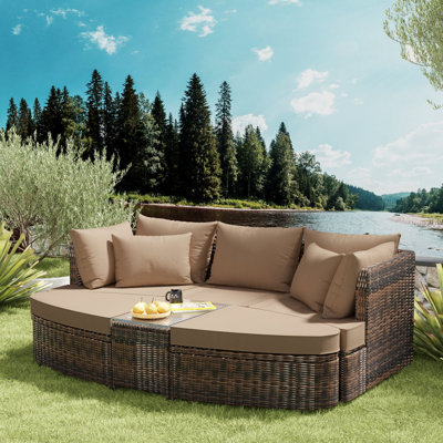 Clayville 87" Wide Outdoor Wicker Reversible Patio Daybed with Cushions
