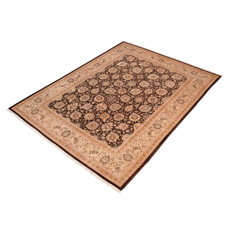 Tapis unique de style brun des années 2000 de 8 pi 1 po x 9 pi 11 po
