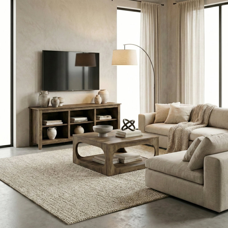 Oumar 2 Piece Modern Coordinated Living Room Table Set, Knotty Oak