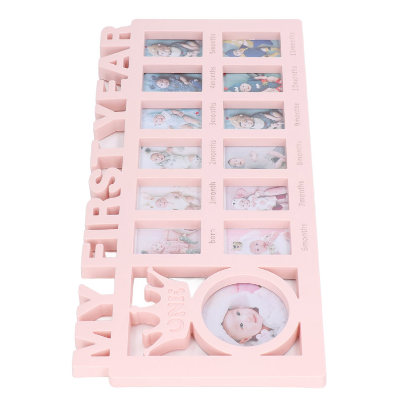 Cadre photo pour nouveau-né, résistant et poli, 12 petits cadres photo pour immortaliser la croissance mensuelle de bébé, cadeau idéal (rose)