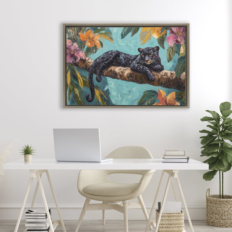Cadre flottant léopard Lazy Day, design par Petal Prints Design, Cadre flottant orme Montalcino, H 21 po x l 31 po