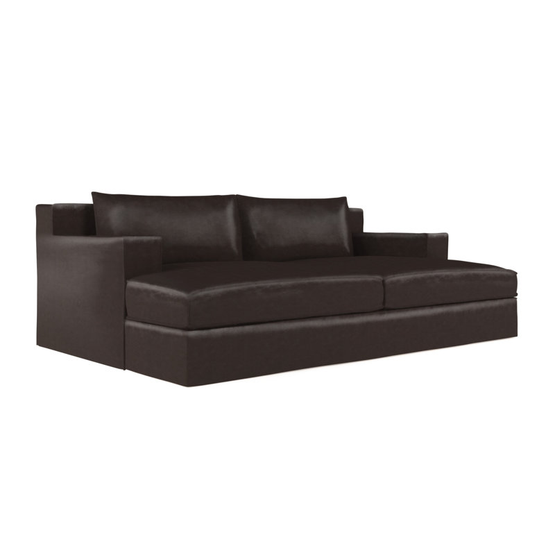 Mulberry Square Track-Arm Daybed with Flange Seam, Vintage Leather Chocolate, Weathered