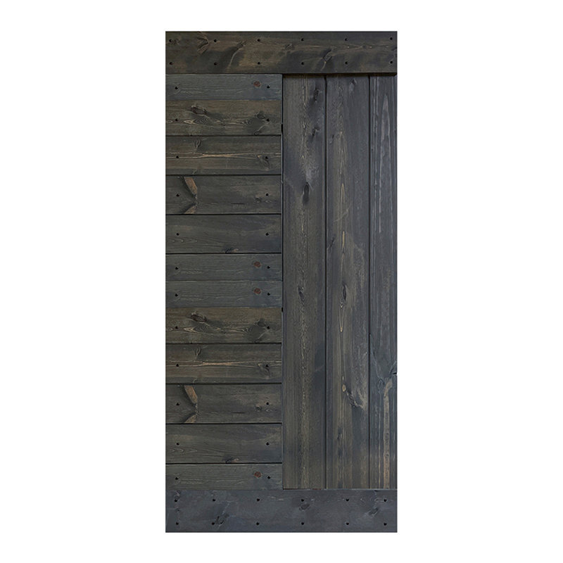 Porte de grange en bois peint à panneaux L Series sans trousse de quincaillerie d'installation, Gris carbone, 36 po x 84 po
