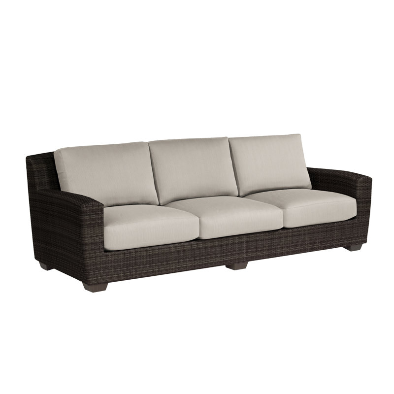 Canapé d'extérieur en osier de 97 po avec coussins Saddleback, Toile Sunbrella® mouchetée, Café