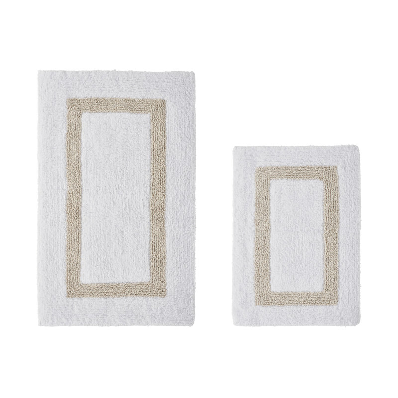 Ensemble de tapis pour salle de bain 2 pièces 100% coton 2370 g / m² Broshouse, tapis de salle de bain touffeté ultra moelleux, super absorbant certifié OEKO-TEX®, réversible, lavable à la machine, confort semblable au spa, blanc / sable