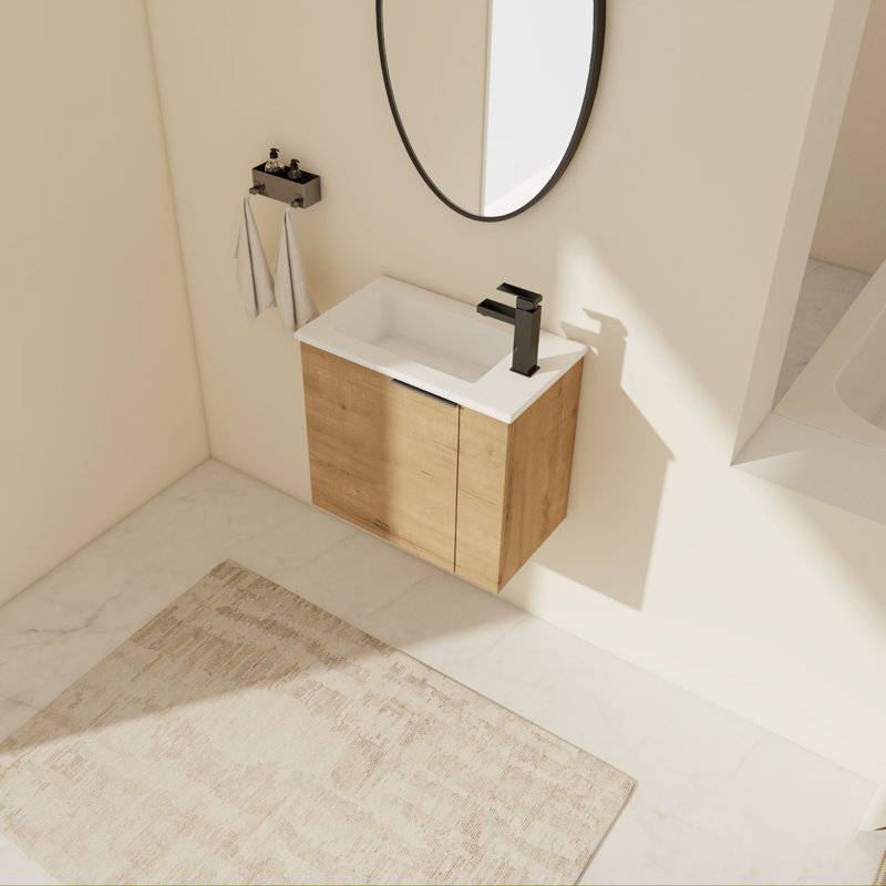Ensemble de meuble-lavabo simple 13 po avec plateau en céramique Javeria, Imitation chêne