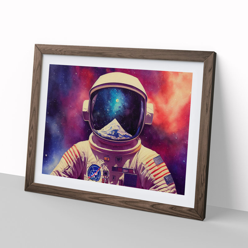 Colourful Astronaut Vol.3 - Framed Print, 34cm H x 46cm W x 2cm D, Walnut