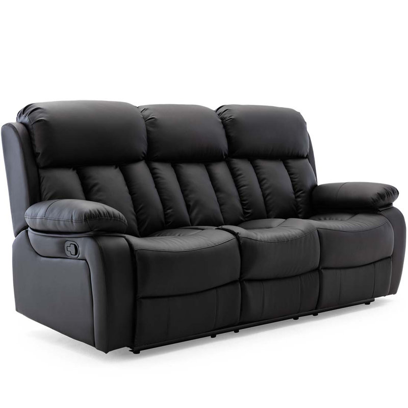 Deneka 3 Seater Linen Reclining Sofa, Black
