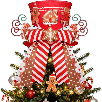 Gingerbread Christmas Tree Topper Hat with Candy Cane – Festive Holiday Tree Décor