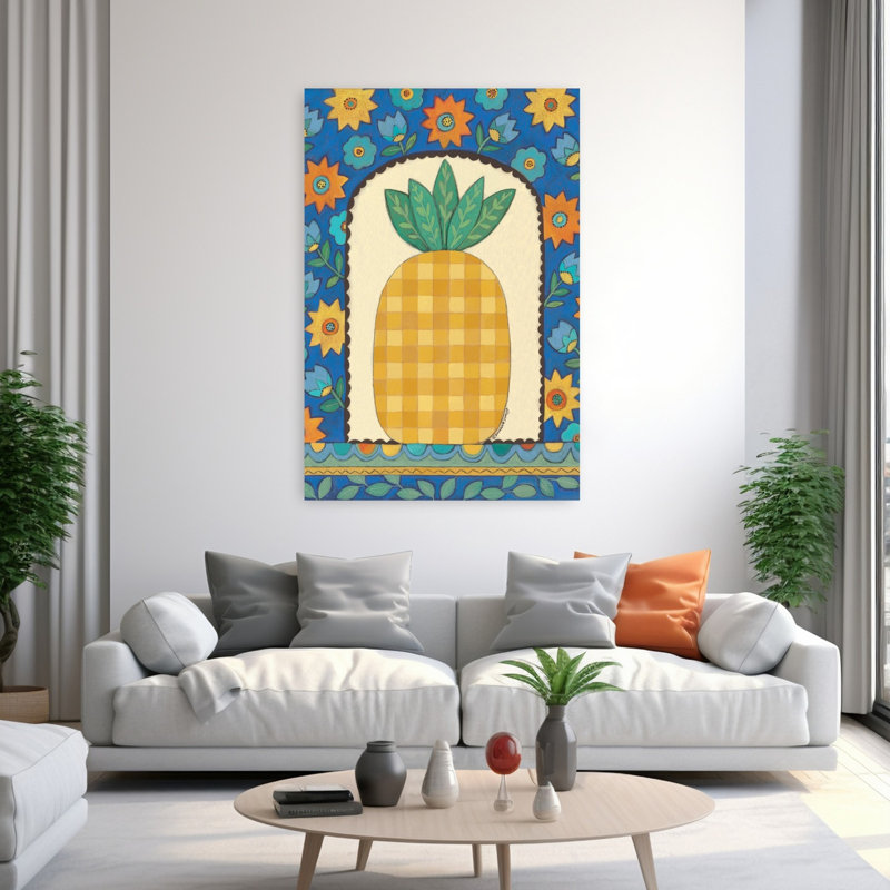 Checkered Pineapple Contemporary Fruit Flower Art, 60" H x 40" W