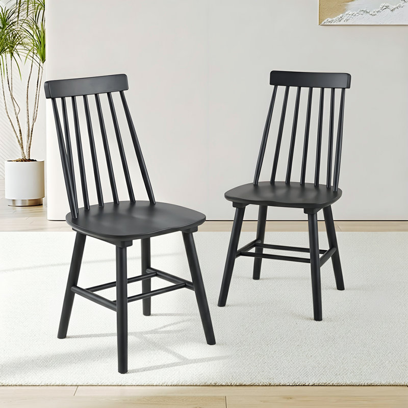 17.5"W Black Dining Chairs Set of 2, Farmhouse Solid Wood Windsor Kitchen Chairs, 2, Black