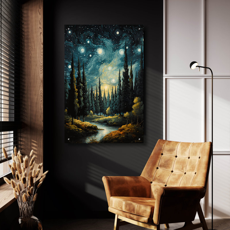 «Cypress Trees At Night» par Momart, art mural en verre acrylique, H 36 po x l 24 po x P 0,2 po