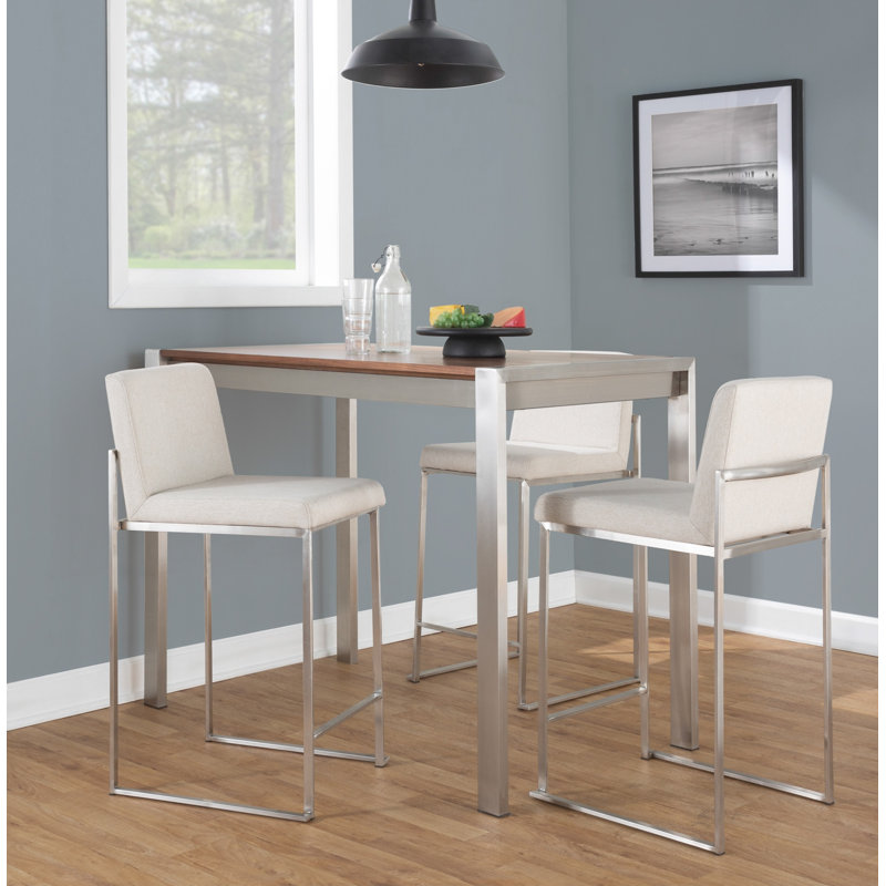 Tabouret de bar et de comptoir à dossier haut Brieon (ensemble de 2), Acier inoxydable, Tissu beige