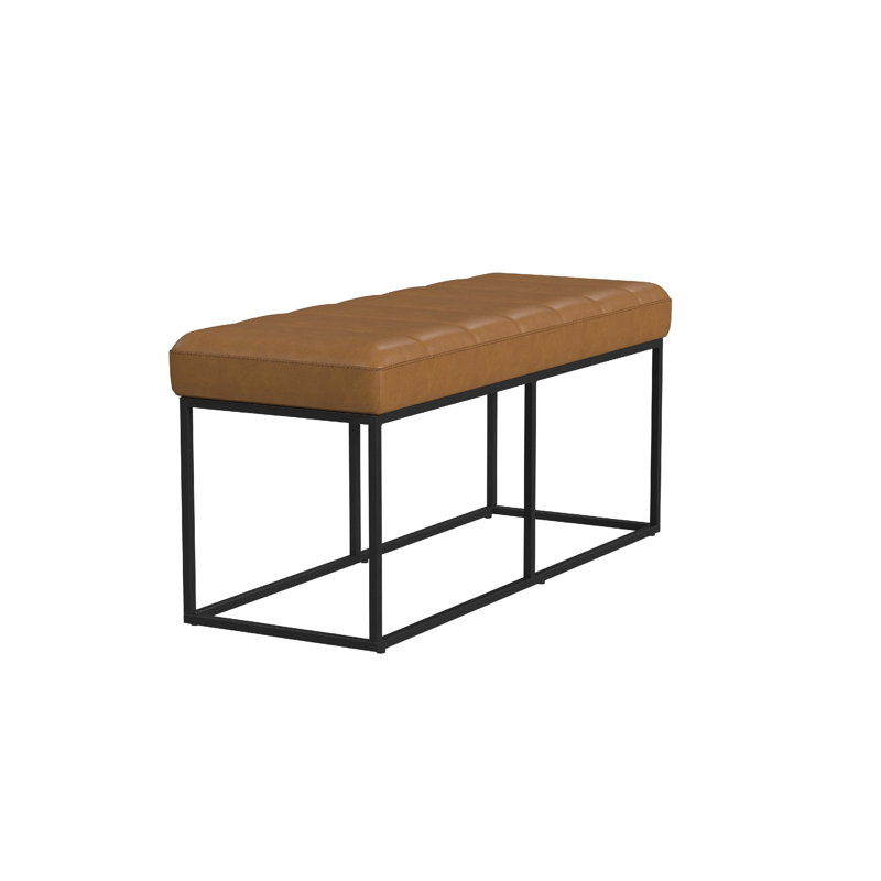 Banc Kai, structure en métal ouverte, similicuir 43 pi, Marron clair