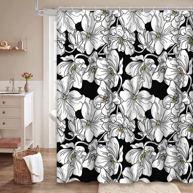 Rideau de douche à fleurs avec 12 crochets, L 72 po x l 72 po